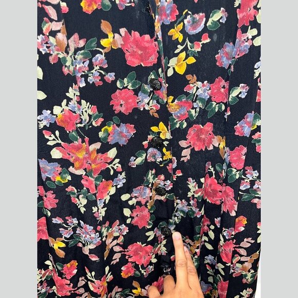 vintage Express Cottagecore Floral V-Neck Button Front Midi Dress Women’s Sz 7/8 - Picture 4 of 11